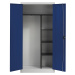 mauser Ocelová skříň s otočnými dveřmi, 3 krátké police a věšák, světle šedá / ultramarínově mod