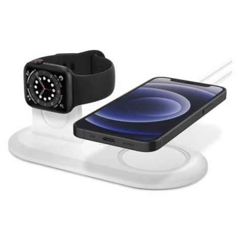 Spigen 2v1 MagFit Duo stojánek pro Apple Watch a iPhone bílý