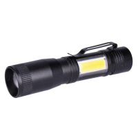 Solight LED kovová svítilna, 150 +60lm, 3W + COB, AA, černá