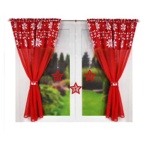 Vánoční SET 2 KUSY dekorační krátká záclona s tunýlkem a řasící páskou NATALY červená 2x145x160 