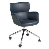 Estila Kožená modrá kancelářská židle Forma Moderna na kolečkách 80cm