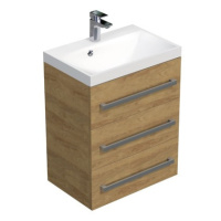 Koupelnová skříňka s chromovými úchyty a umyvadlem SAT Cube Way 60x76,5x40 cm dub Hickory mat CU