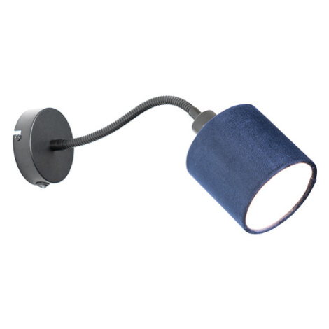Nástěnné svítidlo černé s modrým odstínem vypínače a flex ramenem - Merwe QAZQA