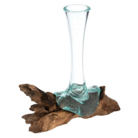 Foukaná skleněná váza na teakovém dřevě, 25 cm
