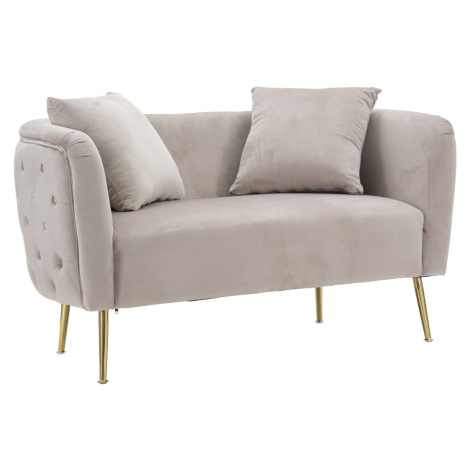 Estila Art deco obdélníková šedá čalouněná dvoumístná sedačka Lienne a oblými opěrkami na zlatýc