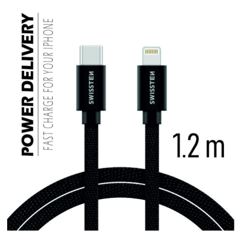 Datový kabel Swissten Textile USB-C/ Lightning 1,2 M,  black