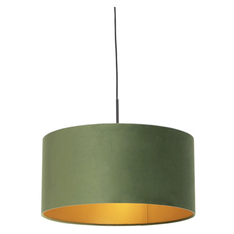 Závěsná lampa s velurovým odstínem zelená se zlatem 50 cm - Combi QAZQA