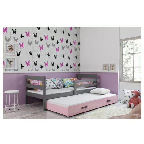 Dětská postel s výsuvnou postelí ERYK 200x90 cm Šedá Ružové BMS
