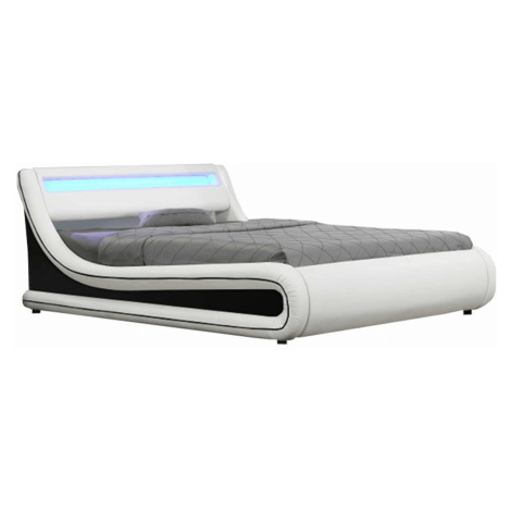Manželská postel MANILA s RGB LED osvětlením, bílá / černá, 160x200 Tempo Kondela