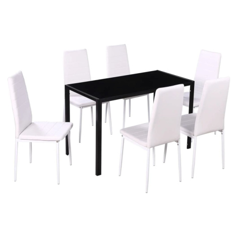 vidaXL Sedmidílný jídelní set se stolem černá a bílá