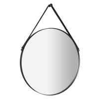 SAPHO ORBITER kulaté zrcadlo s koženým páskem ø 70cm, černá mat ORT070