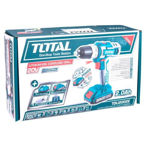 vrtací šroubovák aku, 20V Li-ion (2x), 2000mAh, v tašce, sada 47ks Total