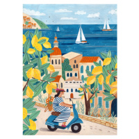 Ilustrace Travel poster woman on the Amalfi coast, Lorenzo A Roe, 30 × 40 cm