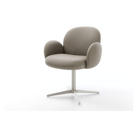 DELIFE Jídelní židle Nube-Flex s područkami pravá kůže tmavě béžová kovová podnož otočný o 360° 