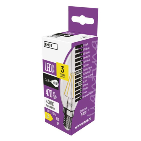 LED žárovka Filament svíčka / E14 / 3,4 W (40 W) / 470 lm / neutrální bílá EMOS