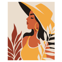 Ilustrace Fashion summer black woman natural tropical leaves contemporary art poster minimal sty