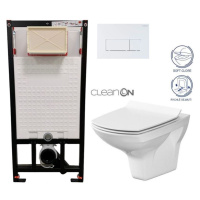 DEANTE Podomítkový rám, pro závěsné WC mísy + SLIM tlačítko bílé + WC CERSANIT CLEANON CARINA + 
