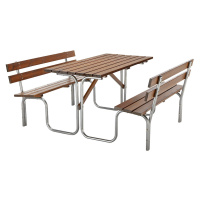 Sedací souprava, stůl a 2 lavičky, hnědá, celková d x h 1500 x 1850 mm