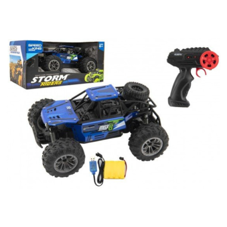 Auto RC buggy terénní modré 22cm plast 2,4GHz na baterie + dobíjecí pack v krabici 32x16x18cm Teddies