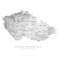 Mapa Česká republika (gray watercolor), Blursbyai, 40 × 26.7 cm