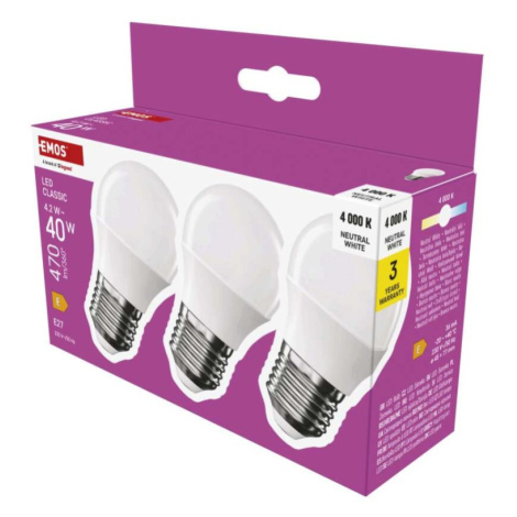 LED žárovka Classic Mini Globe / E27 / 4,2 W (40 W) / 470 lm / neutrální bílá EMOS