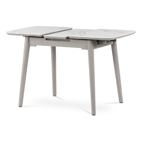 Jídelní stůl 110+30x75 cm, keramická deska bílý mramo, šedý vysoký lesk Autronic