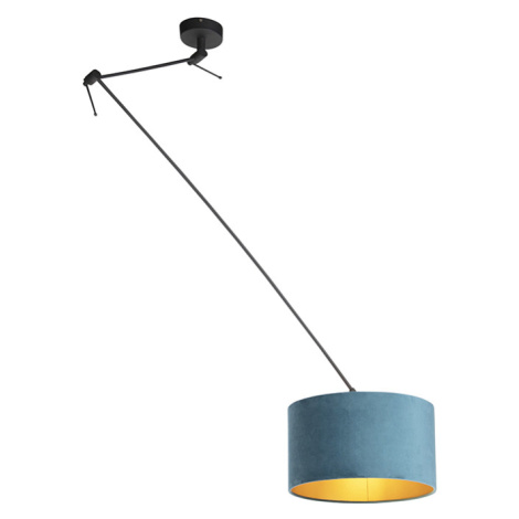 Závěsná lampa s velurovým odstínem modrá se zlatem 35 cm - Blitz I černá QAZQA
