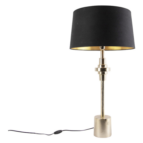 Stolní lampa v art deco stylu zlatá s černým bavlněným stínítkem 45 cm - Diverso QAZQA