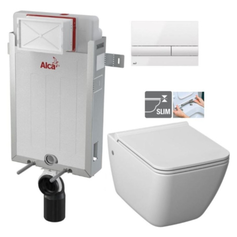 ALCADRAIN Renovmodul předstěnový instalační systém s bílým tlačítkem M1710 + WC JIKA PURE + SEDÁ AKCE/SET/ALCA