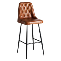 Estila Luxusní kožená barová židle Kingsley ve vintage stylu s hnědým potahem a černýma nohama z