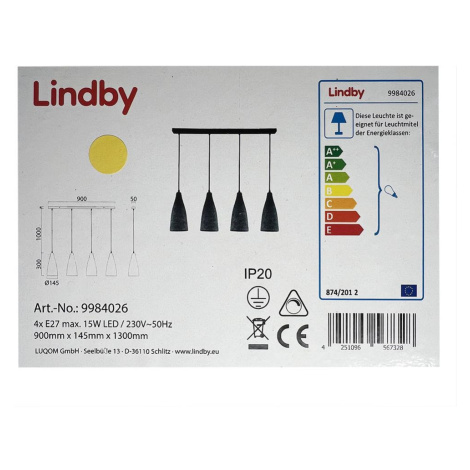 Lindby Lindby - Lustr na lanku SANNE 4xE27/15W/230V