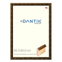 DANTIK rámeček 29,7 × 42, Vysoký starozlatý s ornamentem plexi čiré