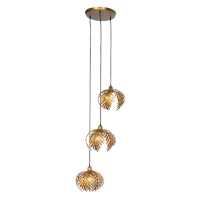 Vintage závěsná lampa mosazná 3světlá - Botanica