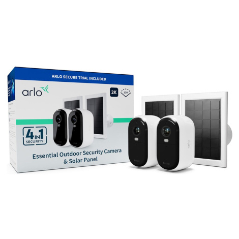 Arlo Essential (Gen.2) 2K venkovní bezpečnostní kamera, 2 Pack + 2 Essential solární panely, bíl