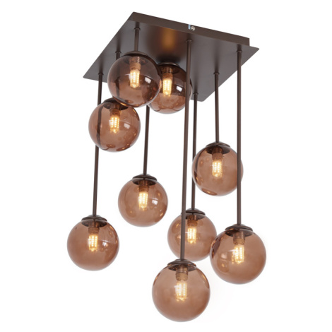 Designové stropní svítidlo bronzové s bronzovým sklem 9-světelné - Atény QAZQA