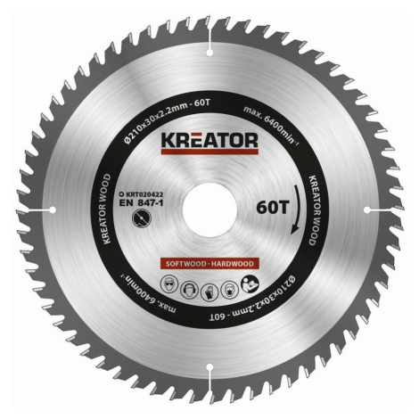 Pilový kotouč na dřevo Kreator 210 mm, 60 T KRT020422