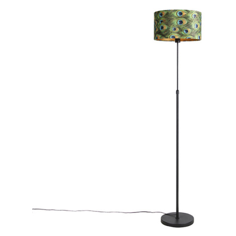 Černá stojací lampa s velurovým odstínem páv se zlatem 35 cm - Parte QAZQA