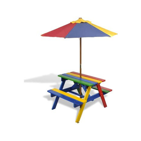 Dětský piknikový stůl, lavičky a slunečník vícebarevný dřevo SHUMEE