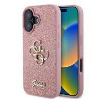 Guess PU Fixed Glitter 4G Metal Logo Zadní Kryt pro iPhone 16 Pink