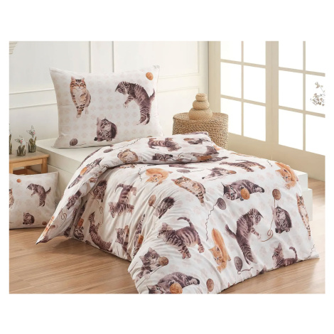 Matějovský povlečení dětské KOČKY, béžové, bavlna hladká digitál, 140x200cm + 70x90cm