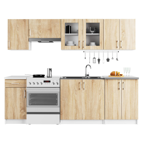 Ak furniture Kuchyňská linka Olivie 2,4 m prosklená bílá/dub sonoma