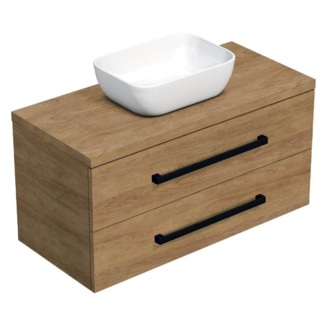 Koupelnová skříňka s černou úchytkou a umyvadlem SAT Cube Way 100x71x46 cm dub Hickory mat CUBE4