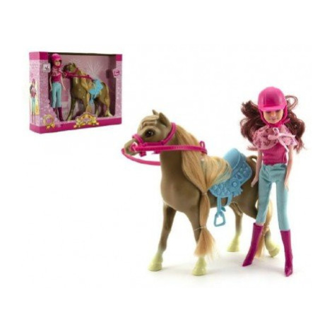 Kůň česací s doplňky + panenka žokejka 23cm plast v krabici 34x27x7cm Teddies