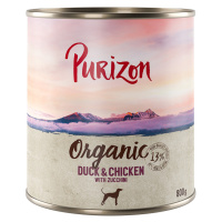 Purizon Organic výhodné balení 12 x 800 g - kachna a kuřecí s cuketou