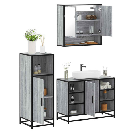 vidaXL 3dílný set koupelnového nábytku šedý sonoma kompozitní dřevo