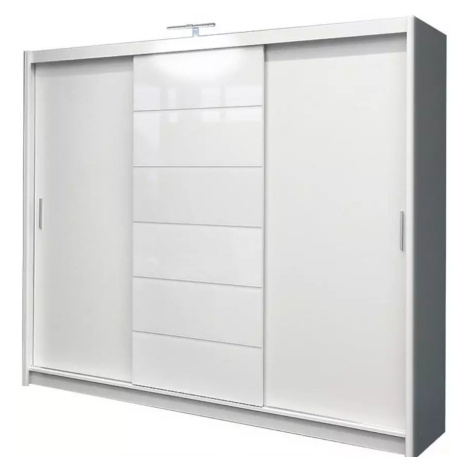 Šatní skříň Malibu 250cm Bílá/Bíle Sklo BAUMAX