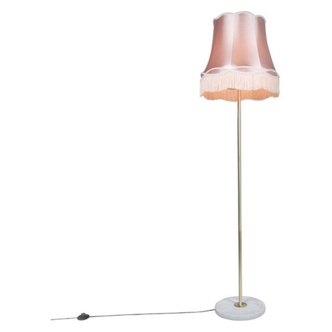 Retro stojací lampa mosazná sklosnou Granny růžová 45 cm - Kaso QAZQA