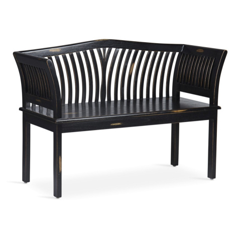 Estila Luxusní černá vintage dvoumístná lavice Forja s opěrkou z masivního mindi dřeva 117 cm