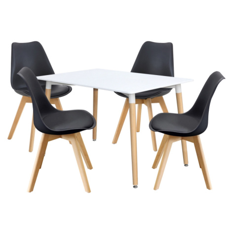 Jídelní SET stůl FARUK 120 x 80 cm + 4 židle TALES, bílá/černá Idea