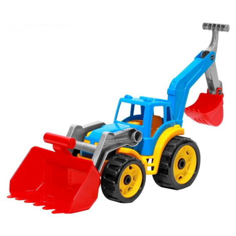 Traktor-nakladač-bagr se 2 lžícemi plast na volný chod modrý Teddies